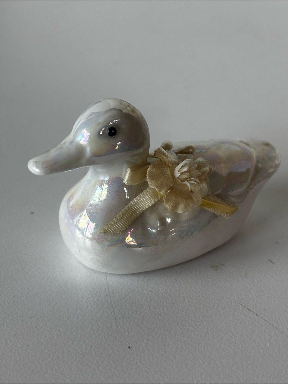 Vintage 1988 Enesco Iridescent Ceramic Duck Figurine 2.5”